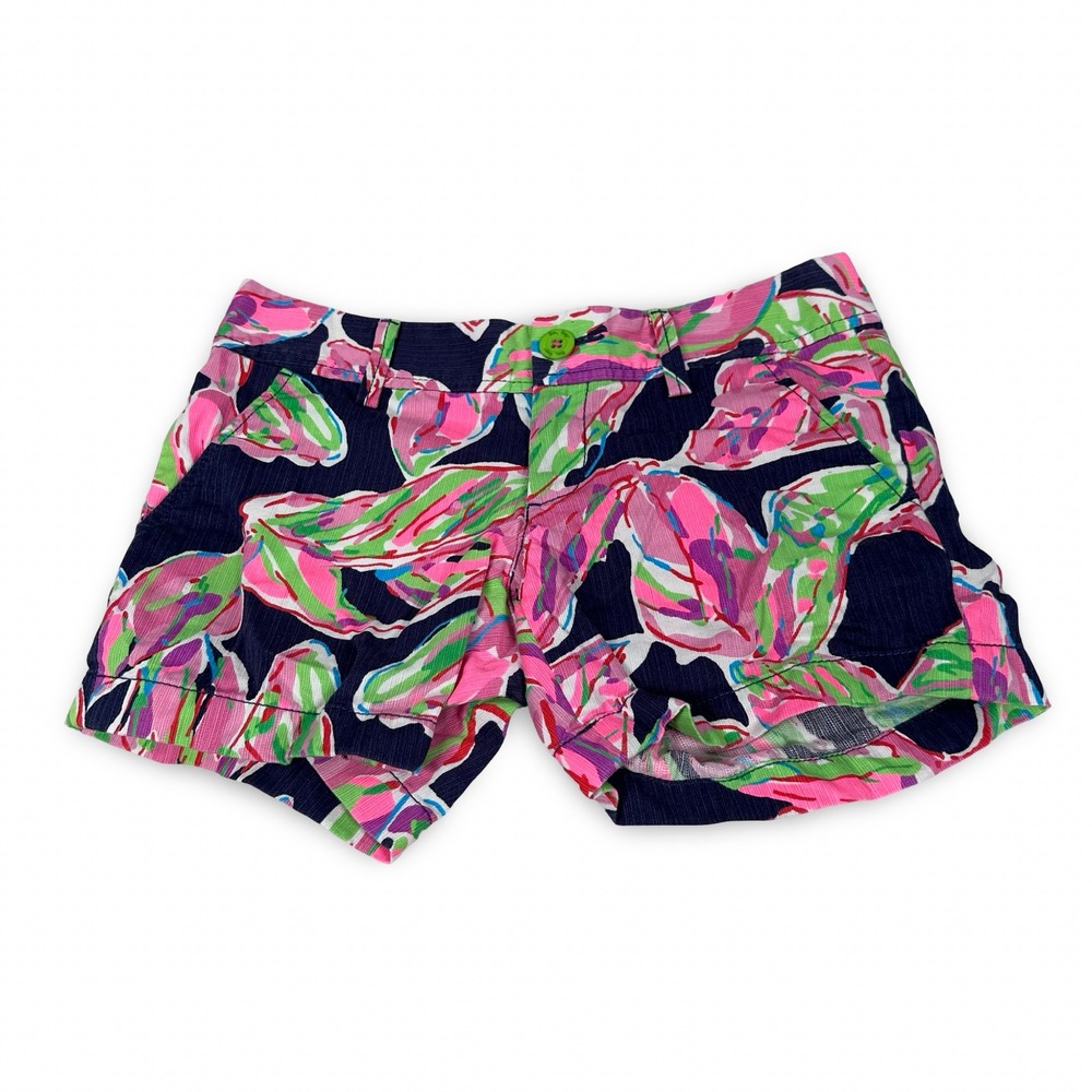 Lilly Pulitzer Callahan Shorts Womens 00 The Vias Navy Pink Green Floral Cotton